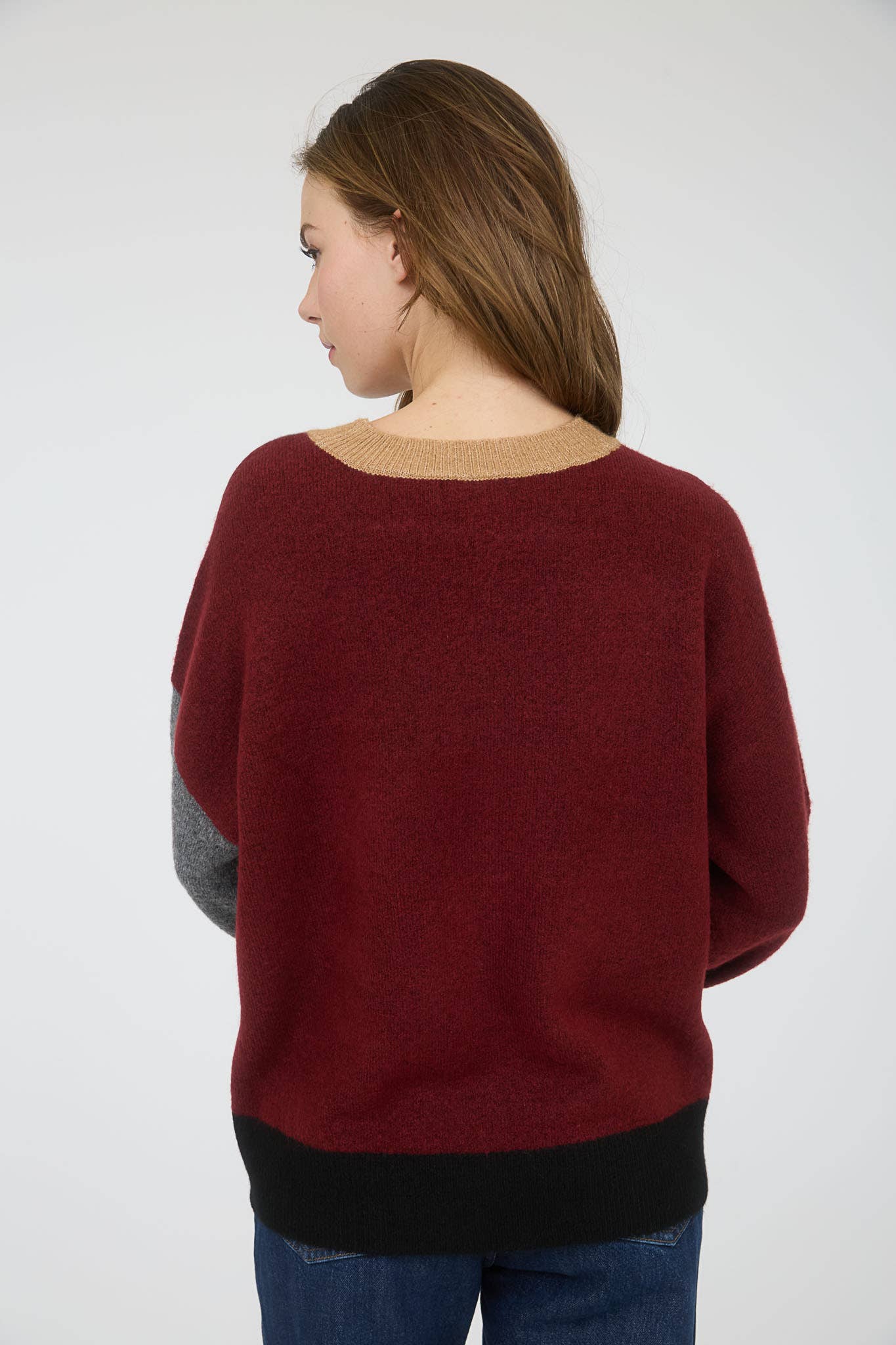 Red Wood Color Block Sweater