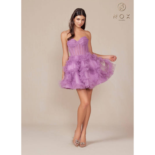 Short Strapless Ruffle Skirt Dress