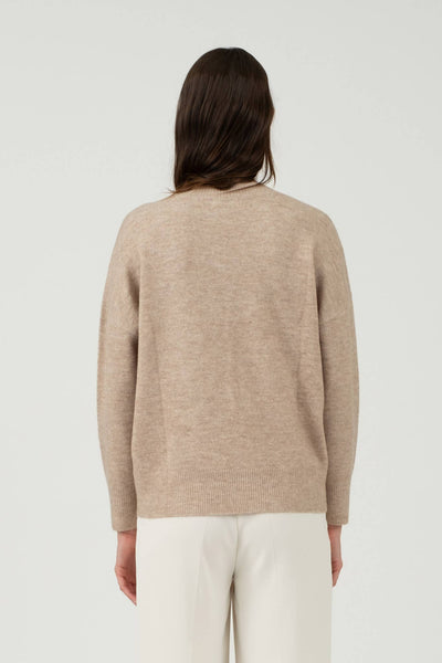 Taupe Drop Shoulder V Neck Sweater