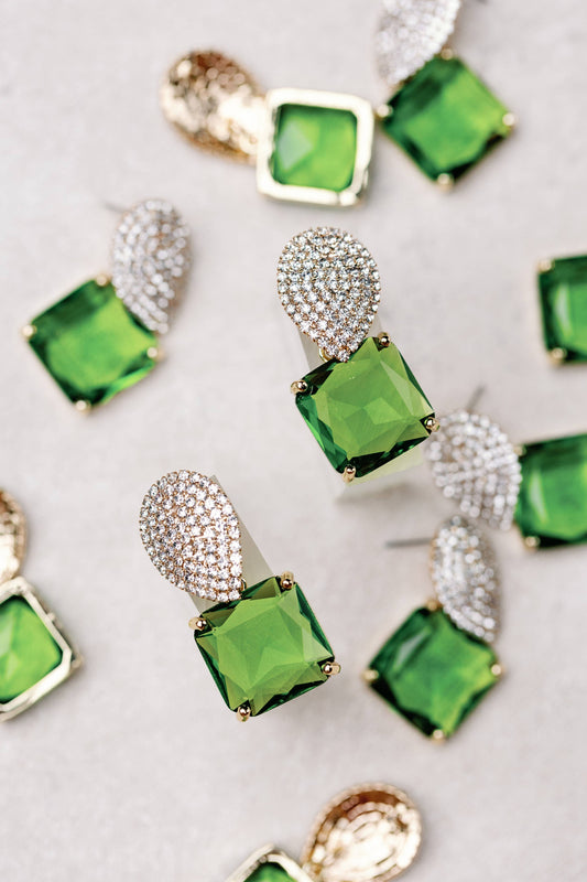 Retro Pave Crystal & Peridot Earrings