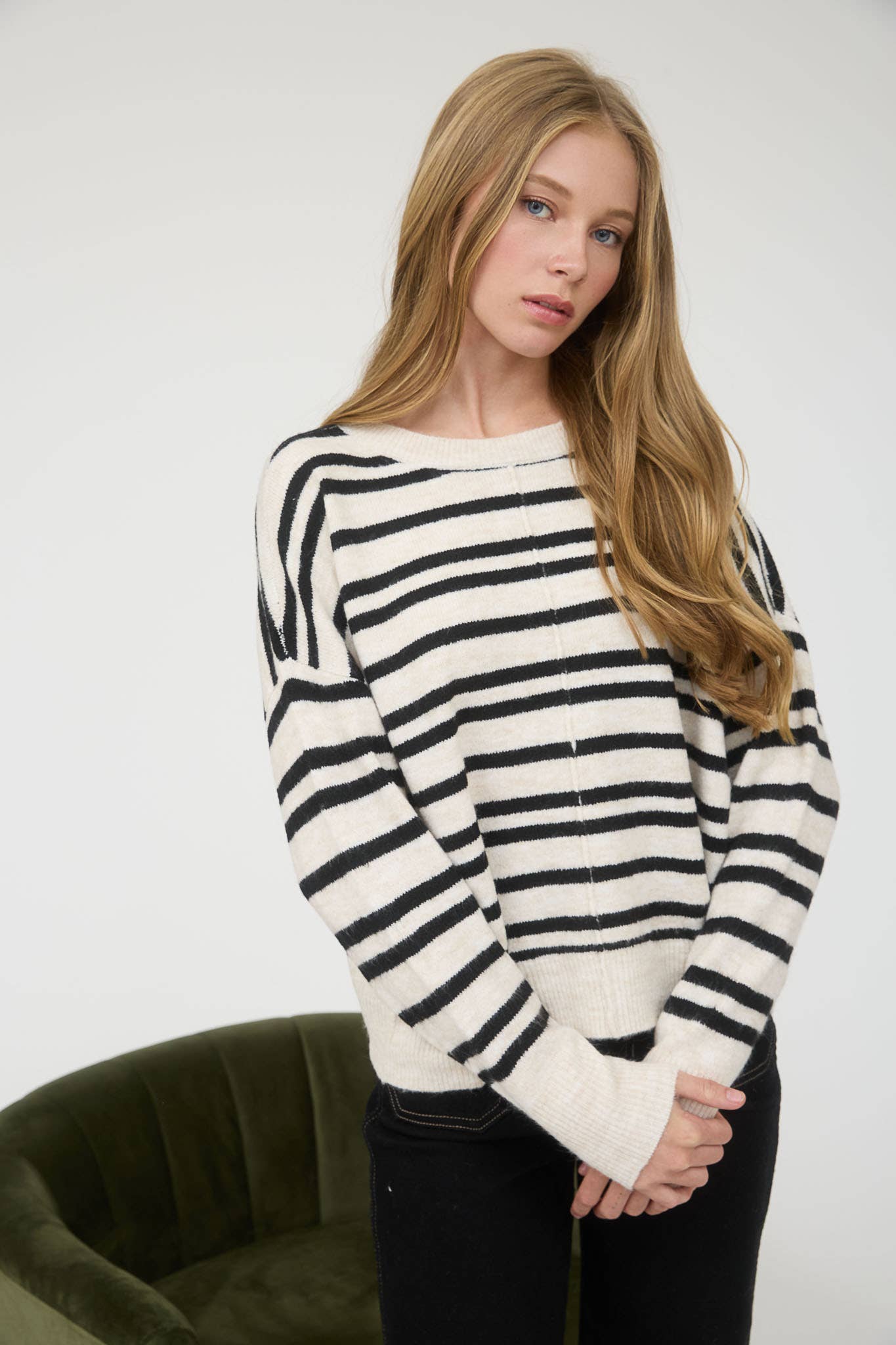 Cream Stripe Front Seam Sweater