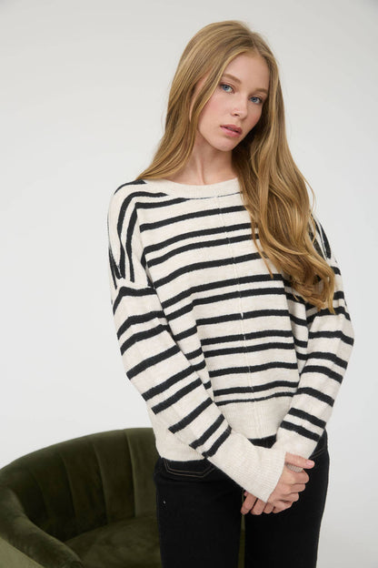 Cream Stripe Front Seam Sweater
