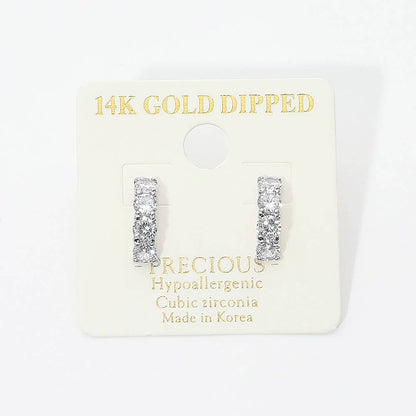 14K Gold Dipped Stone Half Mini Hoop Earrings
