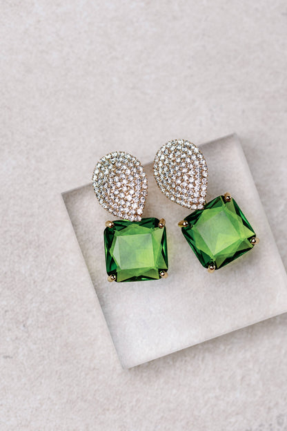 Retro Pave Crystal & Peridot Earrings