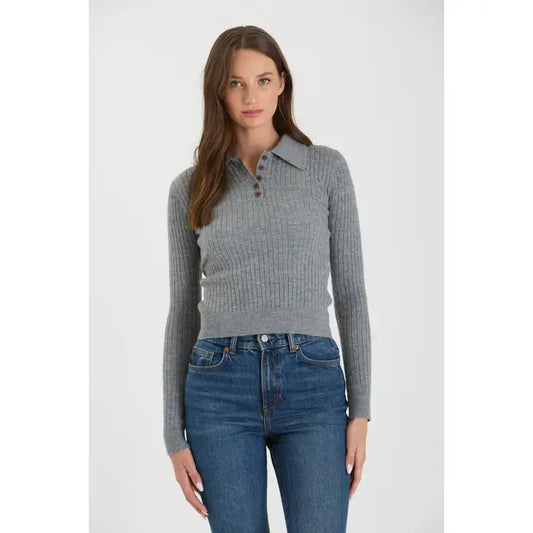 Collared Polo Long Sleeve Knit Top-Shirts & Tops-Bottoms Up Boutique-Anchorage AK