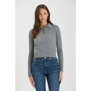 Collared Polo Long Sleeve Knit Top