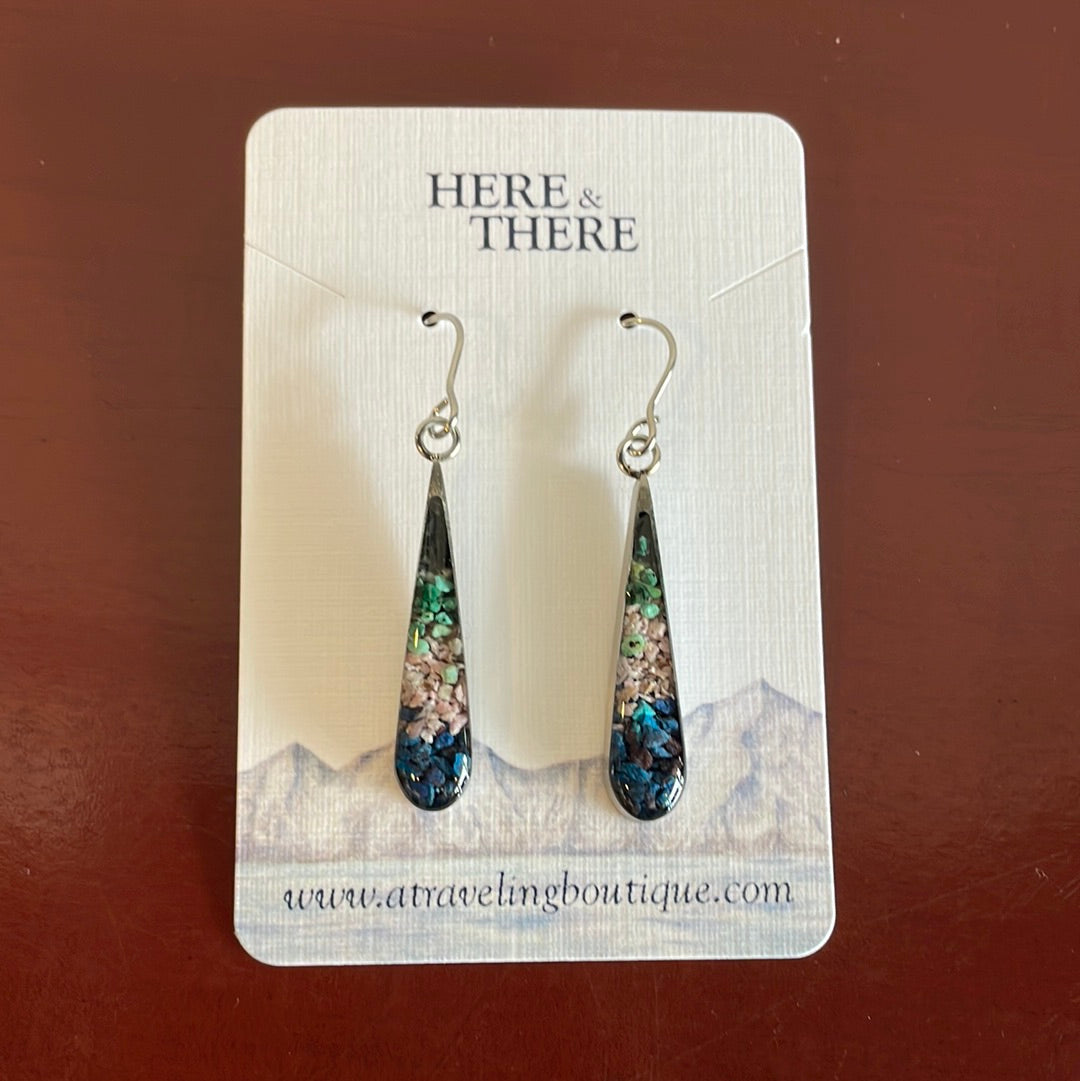 Destination Sand Skinny Teardrop Stainless Steel Earrings-Jewelry-Whittier Sand w/ Rhodonite-Bottoms Up Boutique-Anchorage AK
