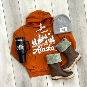 Living My Best Life AK Burnt Orange-Sweatshirt, Hoodies & Windbreakers-Bottoms Up Boutique-Anchorage AK