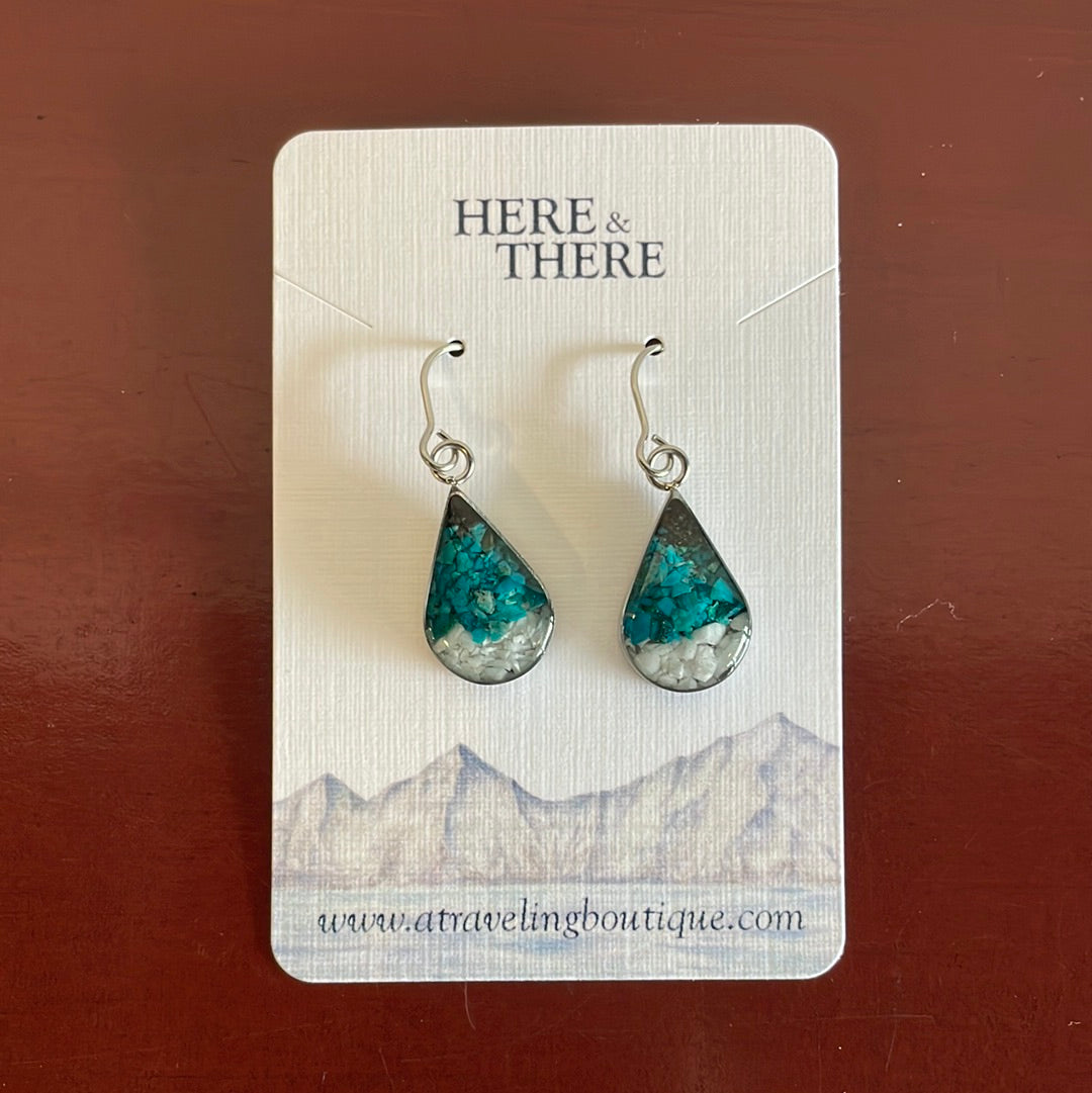 Alaska Destination Tear Drop Earrings-Local-Whittier Sand w/ Chrysocolla & Howlite-Bottoms Up Boutique-Anchorage AK