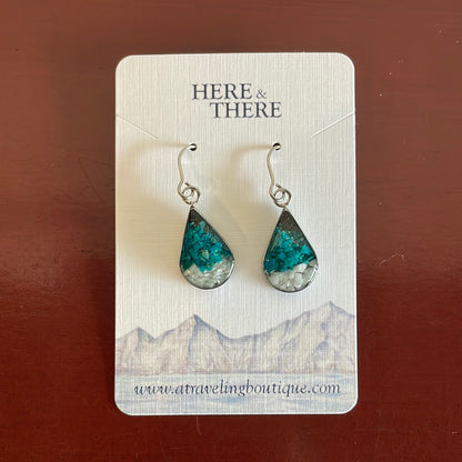 Alaska Destination Tear Drop Earrings-Local-Whittier Sand w/ Chrysocolla & Howlite-Bottoms Up Boutique-Anchorage AK