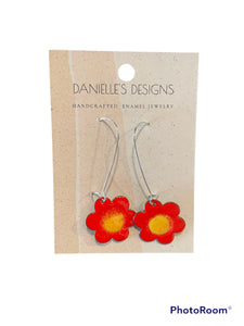 Red Flower Enamel Earrings