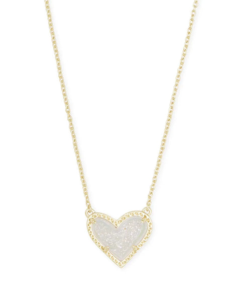 Ari Heart Short Pendant Gold Iridescent Drusy