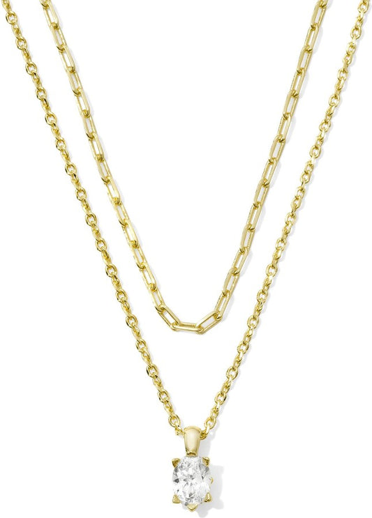 Cailin Multi Strand Gold White Crystal Necklace