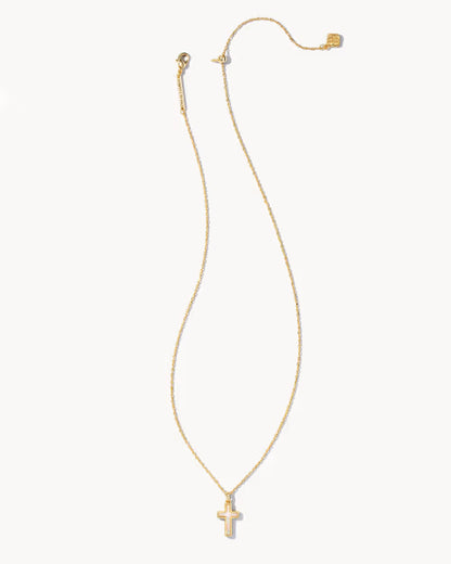 Cross Gold Pendant Necklace in White Opal