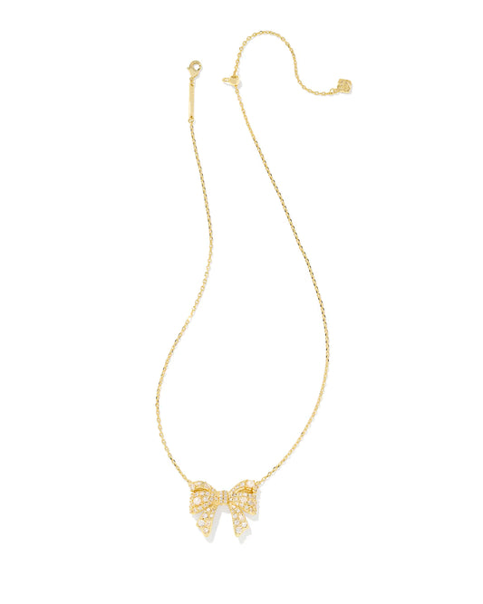 Krista Gold Bow Short Pendant Necklace in White Mix