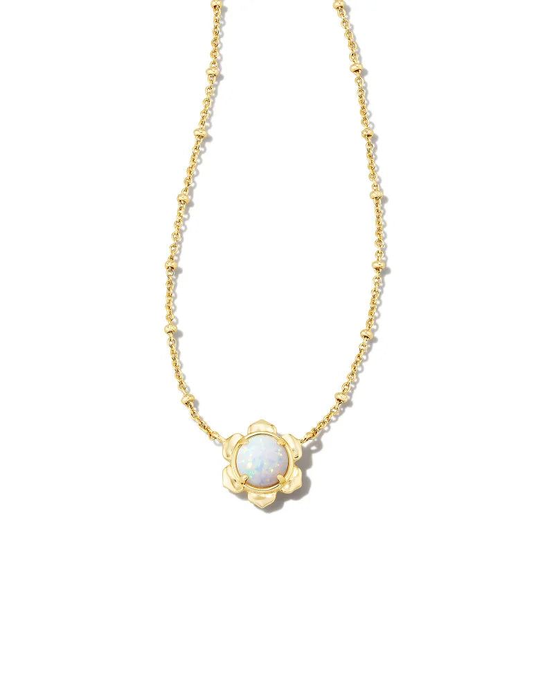 Susie Gold Short Pendant Necklace in Bright White Kyocera Opal