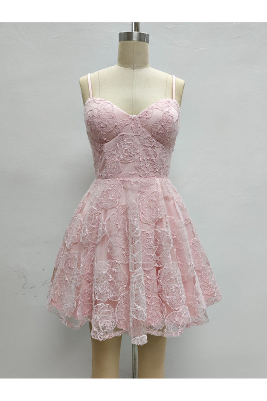Rosette Lace Mini Dress-Dresses-Lovesome-Bottoms Up Boutique