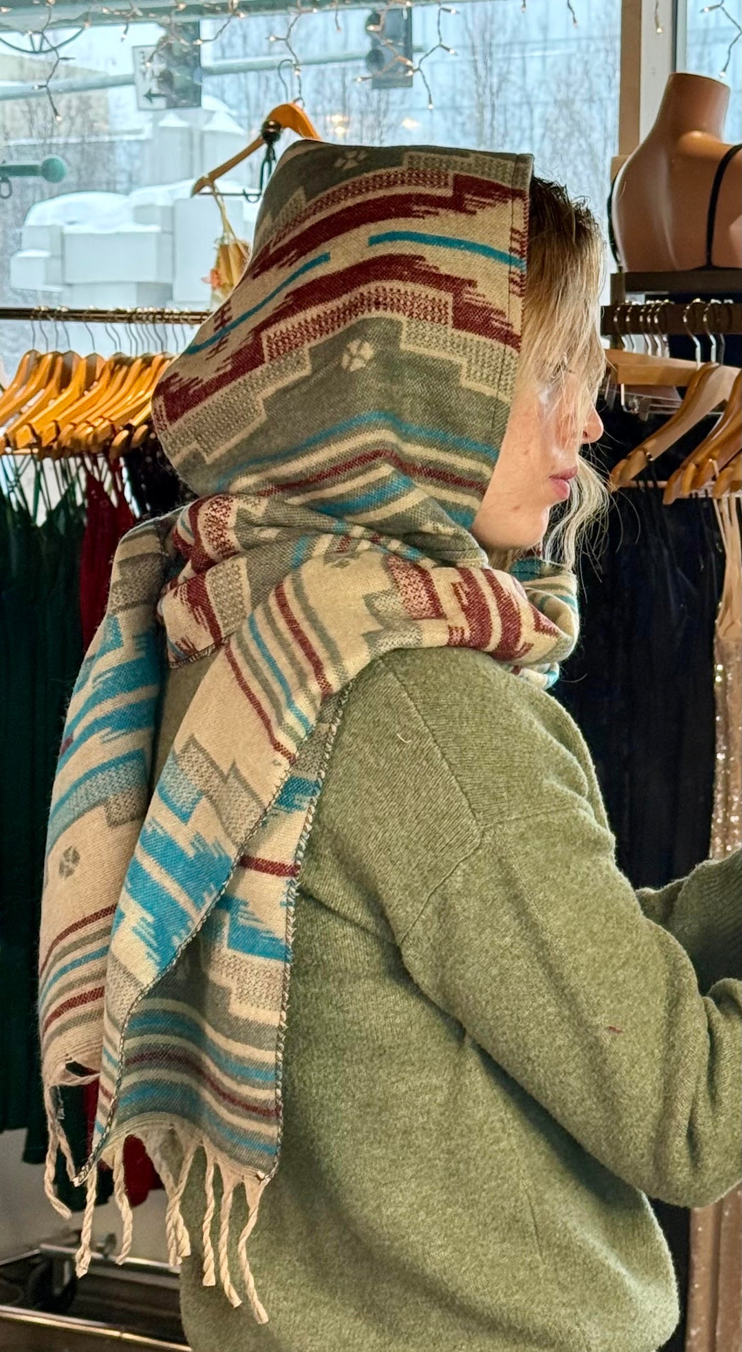 Hooded Scarf Grey, Maroon, Blue