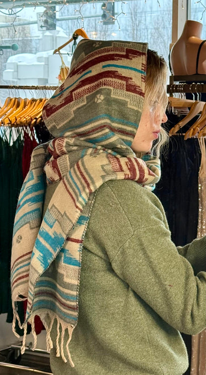 Hooded Scarf Grey, Maroon, Blue