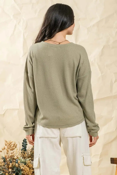 Button Up Waffle Knit Sweater - Olive