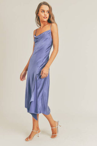 Satin Blue Midi Dress