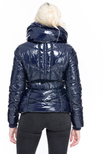 Cushion The Blow - Navy Quilted Shiny Puffer Jacket