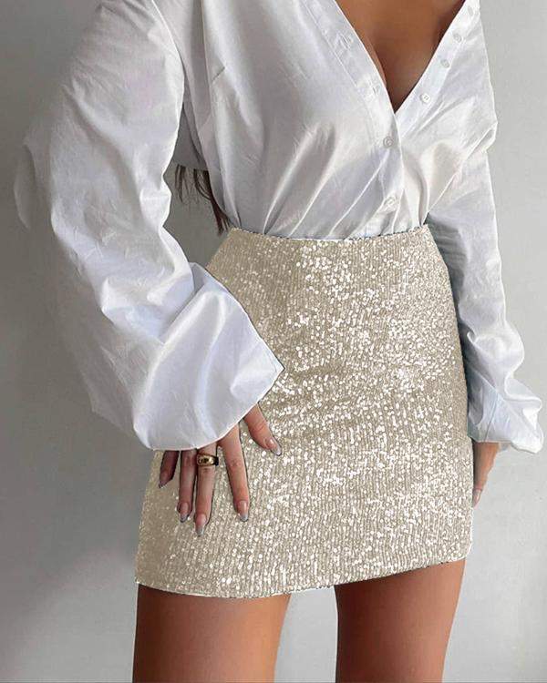 Champagne Sequin Mini Skirt