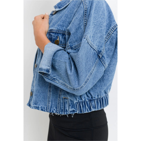 Raw & Ribbed Crop Denim Jacket