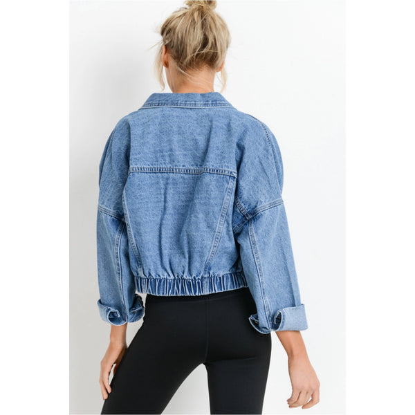 Raw & Ribbed Crop Denim Jacket