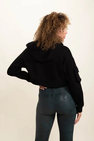 Brushed Cropped Hoodie with Arm Pocket