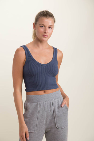 Midnight Ribbed Seamless Cropped Tank Top