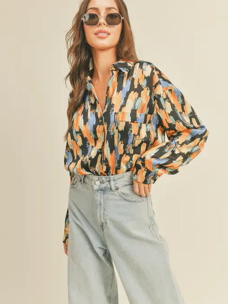 Printed Collared Blouse