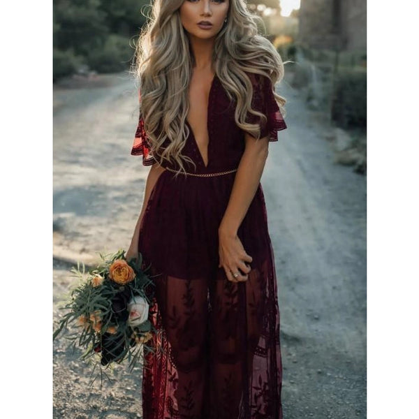 Burgundy Boho Chic Lace Maxi Cover Up