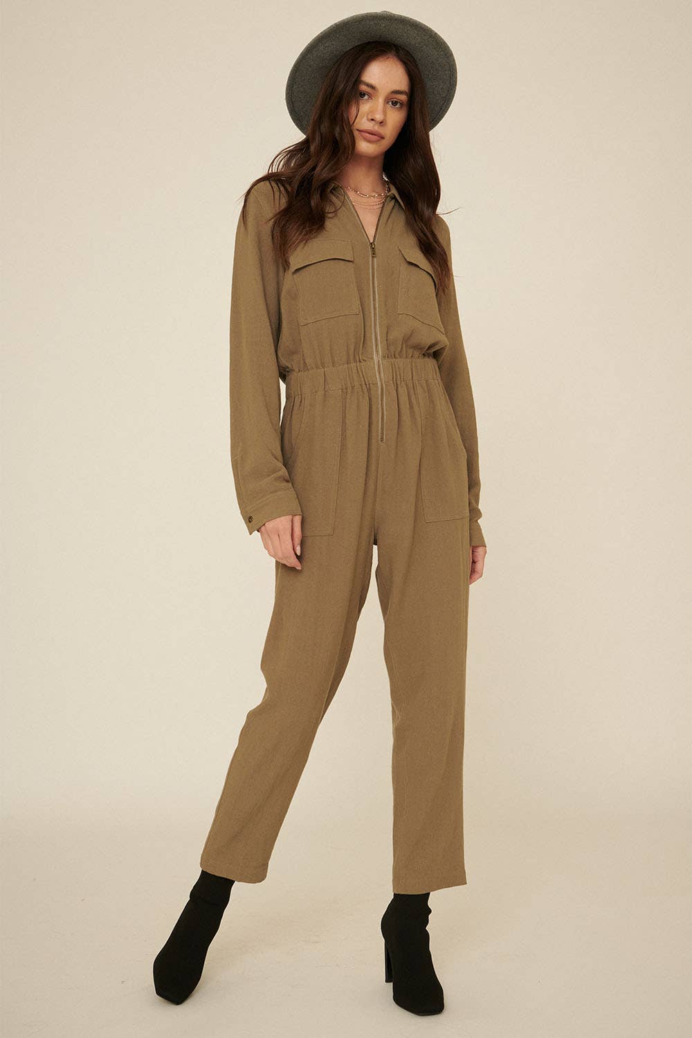 Woven Straight Cut Pocket Jumpsuit