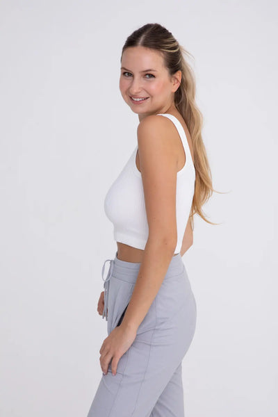 White Ribbed Seamless Cropped Tank Top