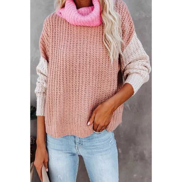 Pink ColorBlock Stitched Sweater