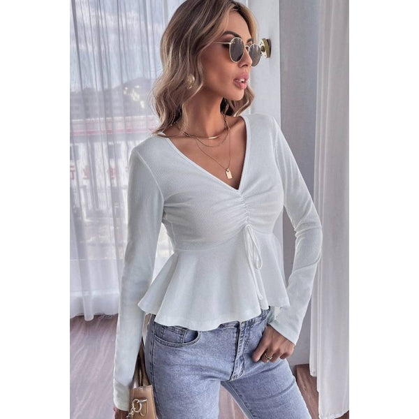 Sweet Ruched Long Sleeve Cropped Top