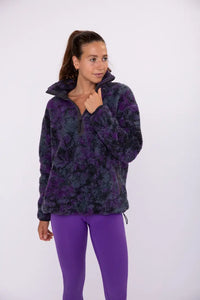 Dark Tie-Dye Half-Zip Sherpa Pullover Jacket