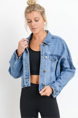 Raw & Ribbed Crop Denim Jacket