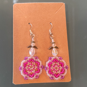 Pink Flower Angel Beaded Earrings