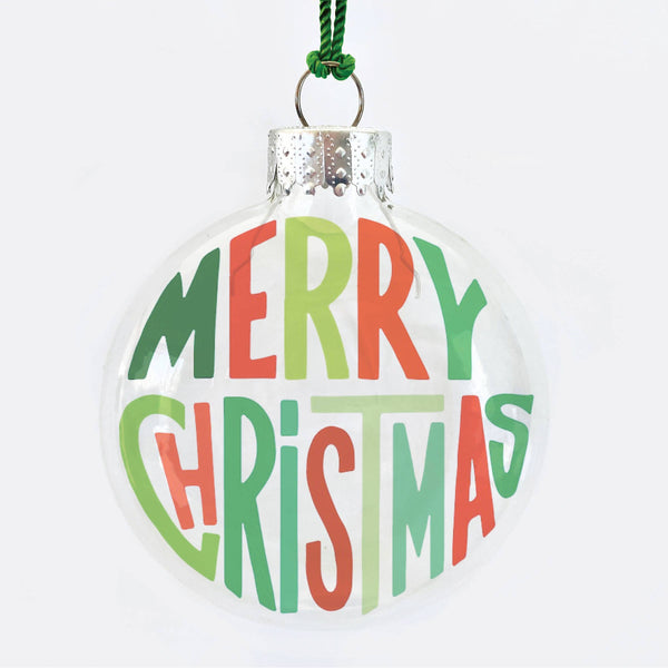 Merry Christmas Block Letters Glass Ornament