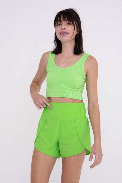 Bright Green Ribbed Seamless Cropped Tank Top