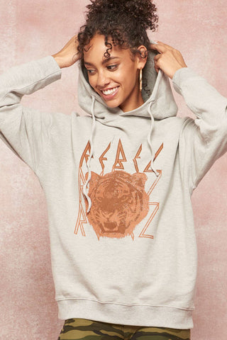 Rebel Tiger Vintage-Print Graphic Hoodie Top