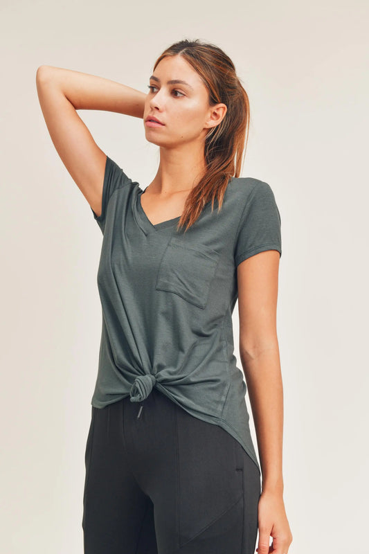 Soft Classic V Neck Pocket T-Shirts & Tops-S-Green-Bottoms Up Boutique-Anchorage AK