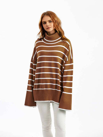 High Neck Stripe Sweater: One Size