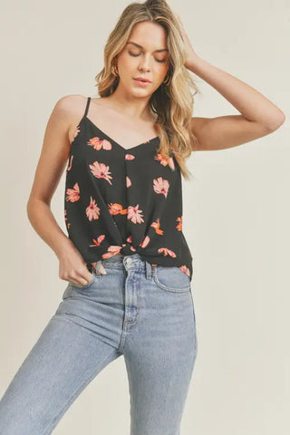 Floral Tank w/ Knotted Hem