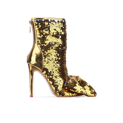Gold Sequin Heeled Booties-Shoes-Bottoms Up Boutique-Anchorage AK