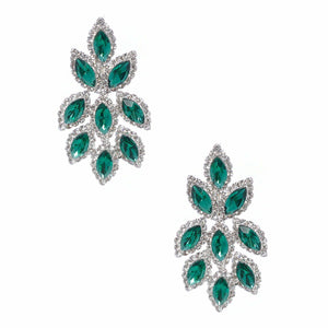 Marquise Chandelier Rhinestone Earrings: Silver-Green