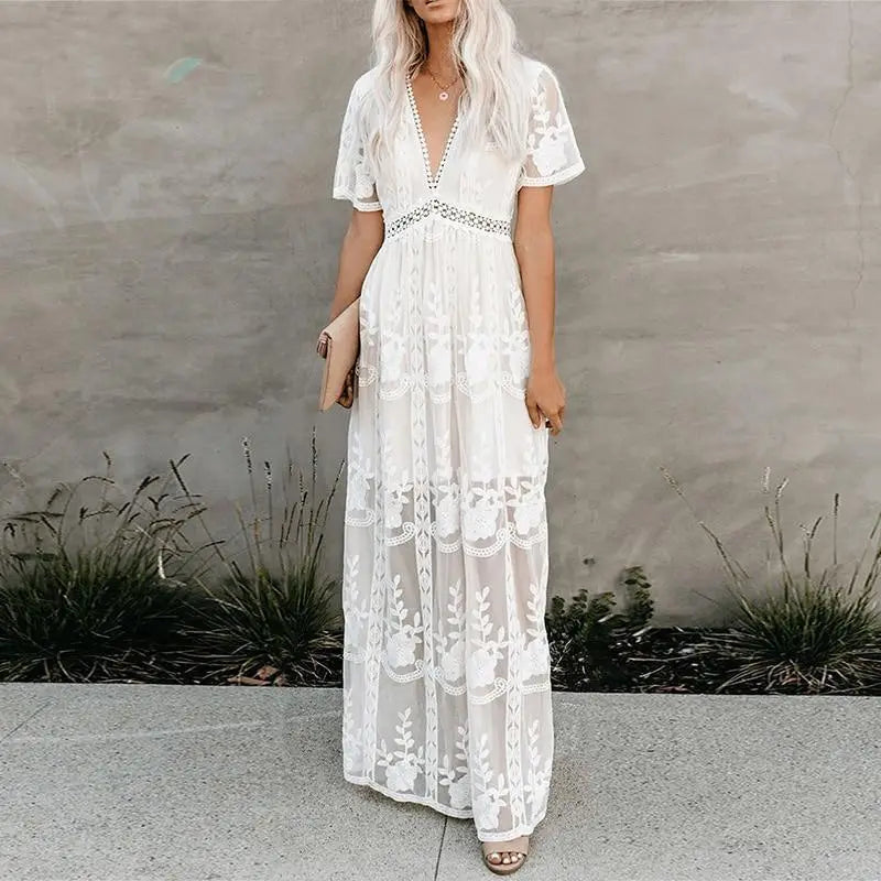 White Sheer Lace Maxi Cover Up