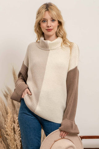 Color Block Cowl Neck Pullover